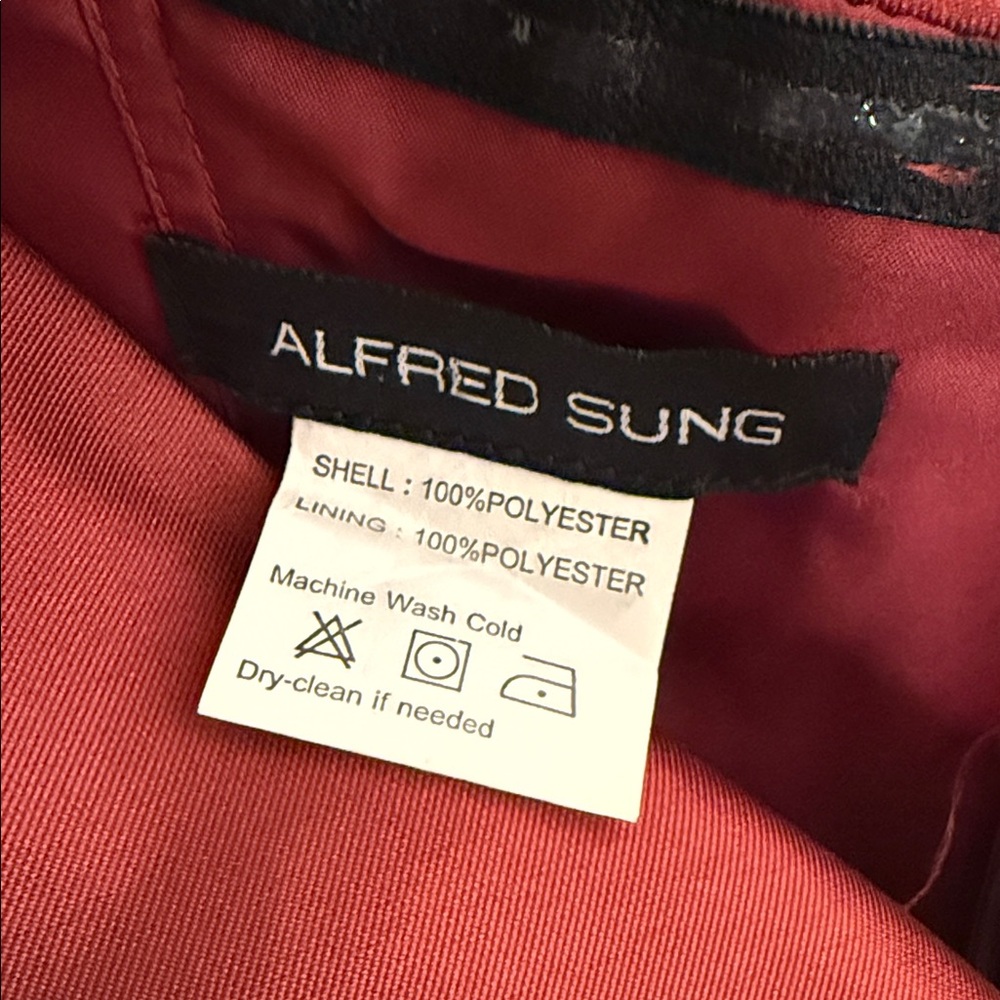 Alfred Sung Off-The-Shoulder Satin Gown - Burgundy - 4 - Picture 4 of 5